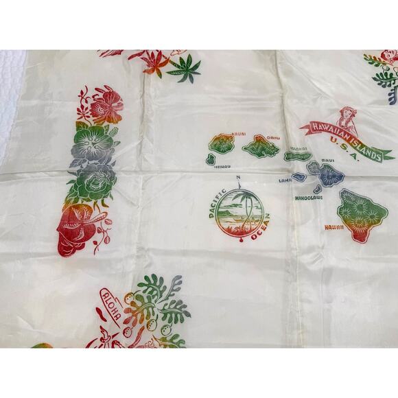 Vintage Hawaiian Islands Map Satin Tablecloth 39x40 + 4 Napkins Deadstock - Picture 11 of 13
